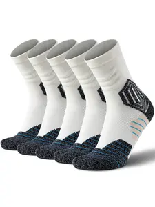 5 Pairs of Men's Quarter Sports Socks, Sports Athletic Socks, Elastic Cuff & Cushioned Sole, Handmade Toe & Anti-Slip Heel, Breathable Moisture-Wicking Stretch Fabric, Ideal for Running, Basketball, Hiking and Daily Wear