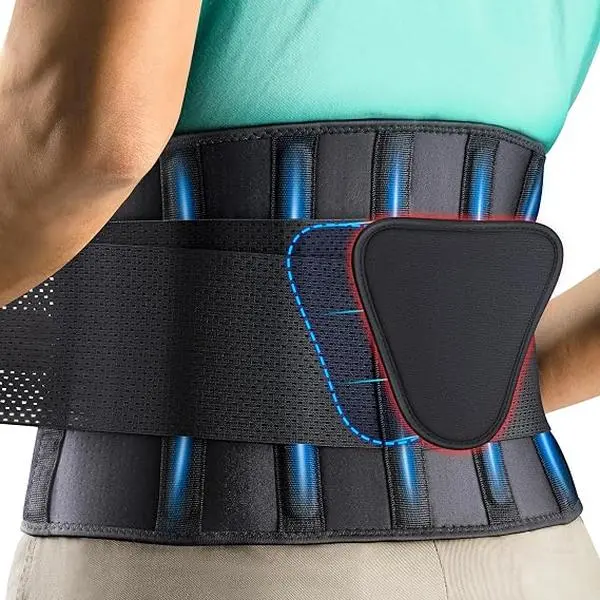 FEATOL Back Brace Support Belt, Adjustable Back Brace for Men & Women, Adjustable Lower Back Support Belt with Removable Lumbar Pad, 4 Support Strips, Breathable Lumbar Brace for Daily Activities, Workout & Lifting