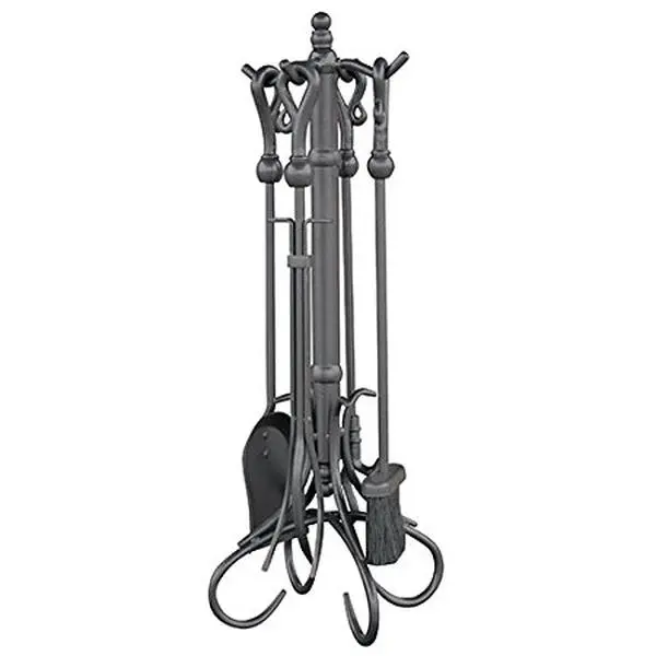 5 Piece Olde World Iron Fireset with Heavy Crook Handles