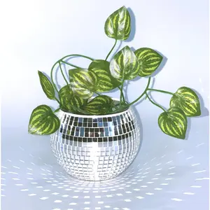 Disco Ball Planter,Disco Ball Vase,Disco Ball Flower Pot,Disco Ball Bowl,Disco Plant Holder,Mirror Glass SilverDisco Ball Decor for Table Centerpieces,Party,Bar,Office,Kitchen,4X5X5IN