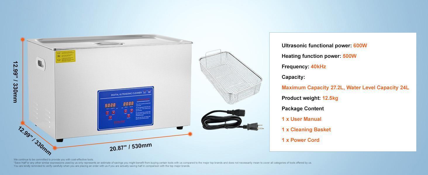 VEVOR Professional Ultrasonic Cleaner, Max. 30L Ultrasonic Jewelry Cleaner with Digital Timer & Heater, Stainless Steel Industrial Sonic Cleaner 40kHz for Glasses, Watches, Rings, Small Parts VEVOR Super Brand Day#BacktoSchool