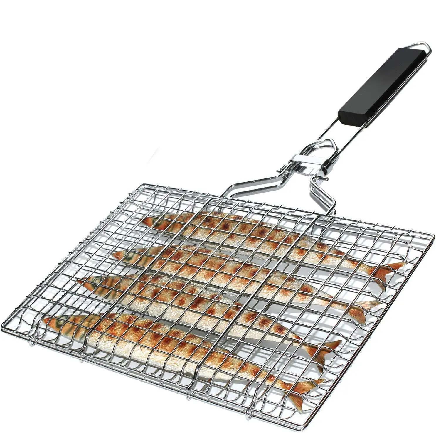 Stainless Steel Large Folding Barbecue Grilling Basket with Handle - Portable Outdoor Camping Portable BBQs Accessory for Fish, Shrimp, Vegetables
