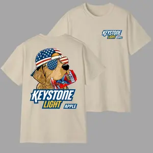 Funny Keystone Light Apple Hunting Golden Dog Beer 4th of July T-Shirt, Golden Retriever with Beer Can Graphic, Funny Drinking Shirt, Gift for Beer & Dog Lovers, Gifts for Men and Women, Trendy Shirt, Casual Streetwear, Men's T-shirts, Men Gifts