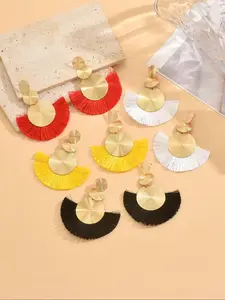 Boho Style Alloy Circle Earrings, Plain Pattern, Ethnic Fan Shape Design, Exaggerated Round Hoops, Fashion Jewelry for Women, Bold Statement Earrings, Fashionable Hoop Earrings