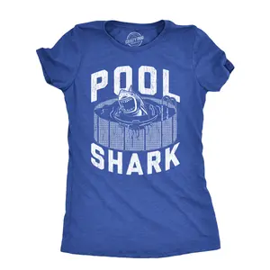 Womens Pool Shark T Shirt Funny Swimming Pools Great White Sharks Joke Tee for Ladies Funny Womens T Shirts Cute Vintage Fashion Casual Ladies T-Shirt Gift Shark Tops for Women Funny Animal Top Women's Novelty Royal -