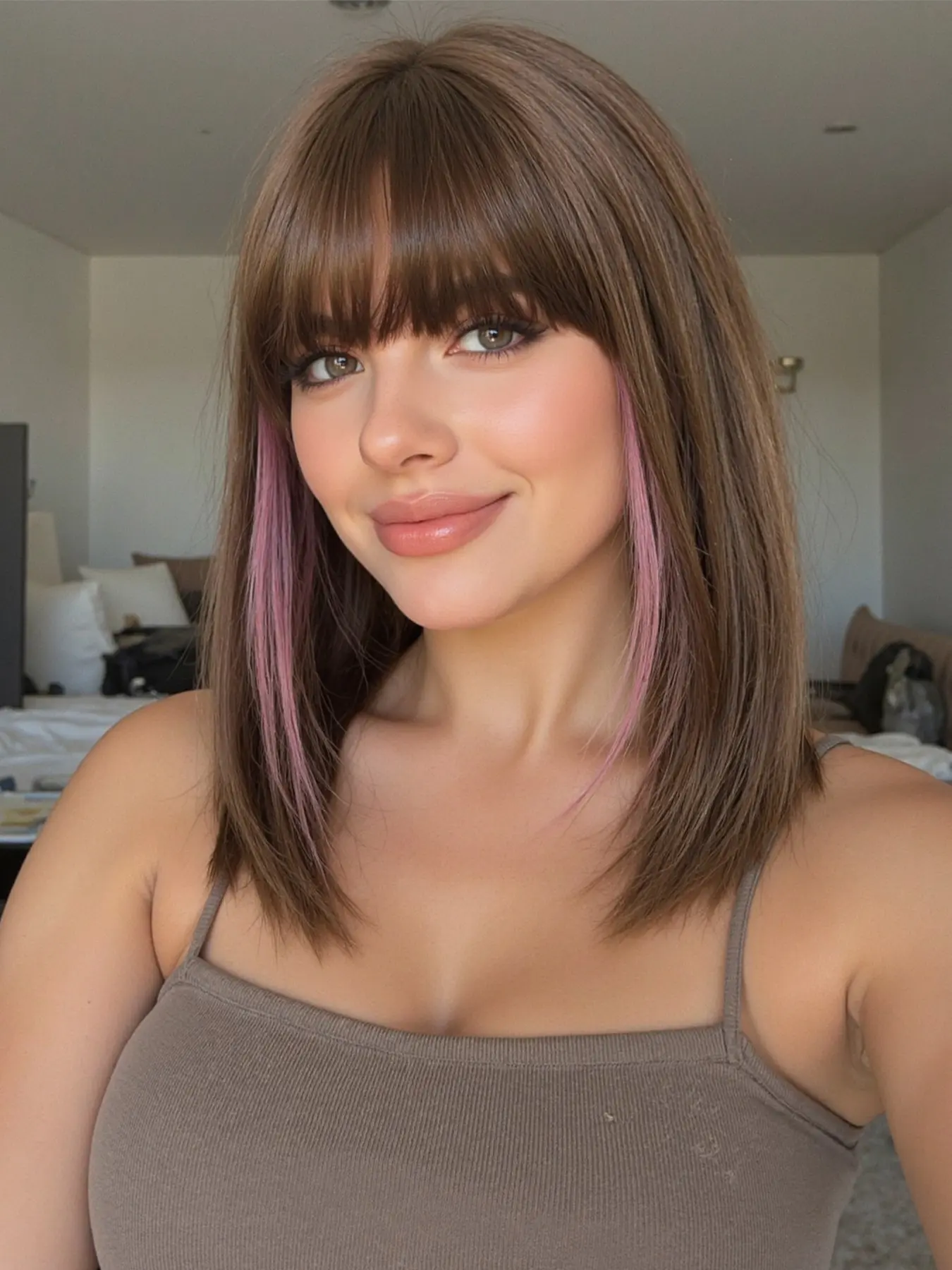 14 Inch Short Highlights Synthetic Fiber Wig, Bangs Design, Suitable for All Ages, Elegant Women's Wearable Hairpiece, Straight Synthetic Wigs With Bangs