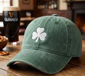 Embroidered Shamrock Hat Pigment Dyed Green Irish Clover Cap St Patricks Day Lucky Charm