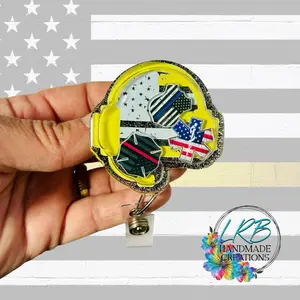Patriotic 911 Dispatcher SHAKER Badge ~ Retractable ID Badge Holder ~ Handmade ~ Nurse Badge Reel ~ Medical Humor ~ Teacher Lanyard ~ Magnet ~ Phone Grip ~ Pin ~ Yellow Line ~ First Responder ~ Dispatch ~ Police ~ Fire ~ Paramedic