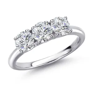 Gem Stone King 1.50 Cttw Lab Grown Diamond 3-Stone Engagement Ring For Women | 925 Sterling Silver | Round 5MM | Gemstone April Birthstone | DEF Color | VVS-VS Clarity