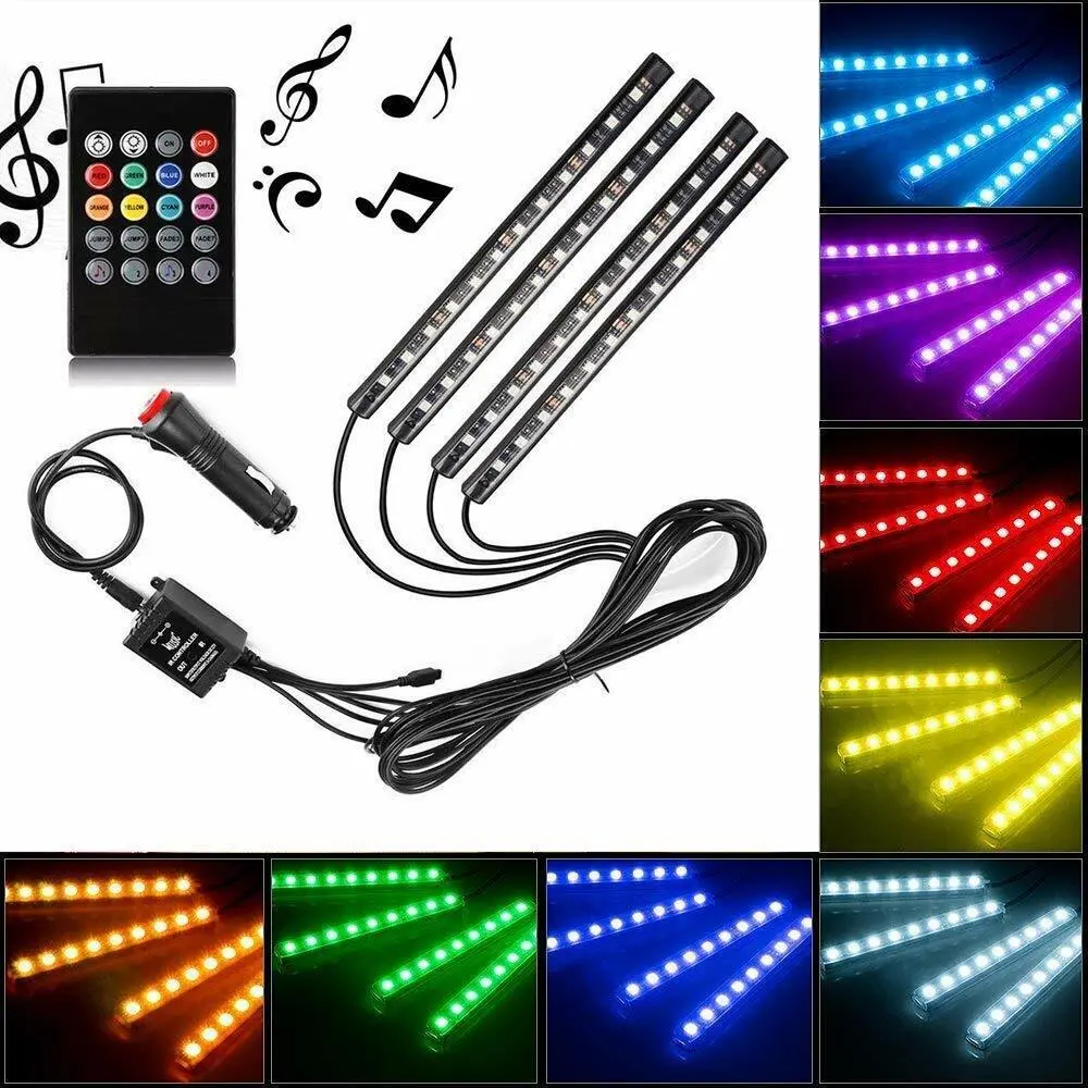 Car LED Lights, Car Interior Lights with Remote Control, Auto RGB 48 LED Lights with DIY Mode and Music Mode,LED Light Strip Interior Atmosphere Neon Lamp Remote Control For Cars