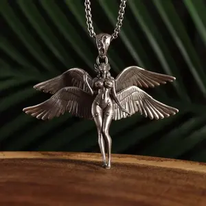 Goddess necklace silver angel pendant long necklace men's jewelry