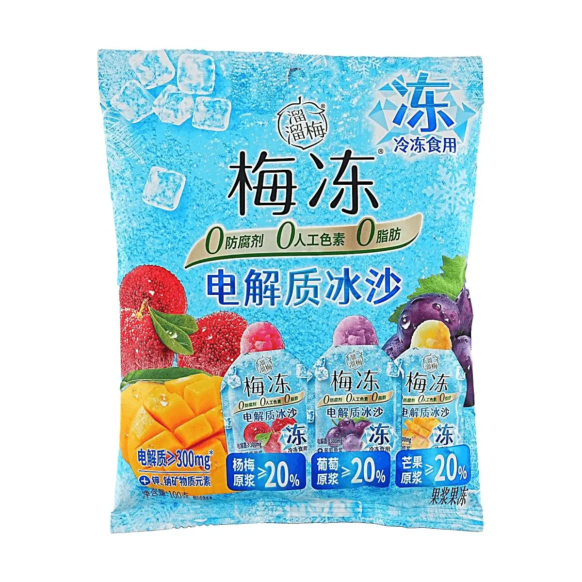 LIULIUMEI Frozen Fruit Jelly Electrolyte Slush Ice Pops - Yangmei Grape Mango Flavors 100g Zero Fat No Preservatives