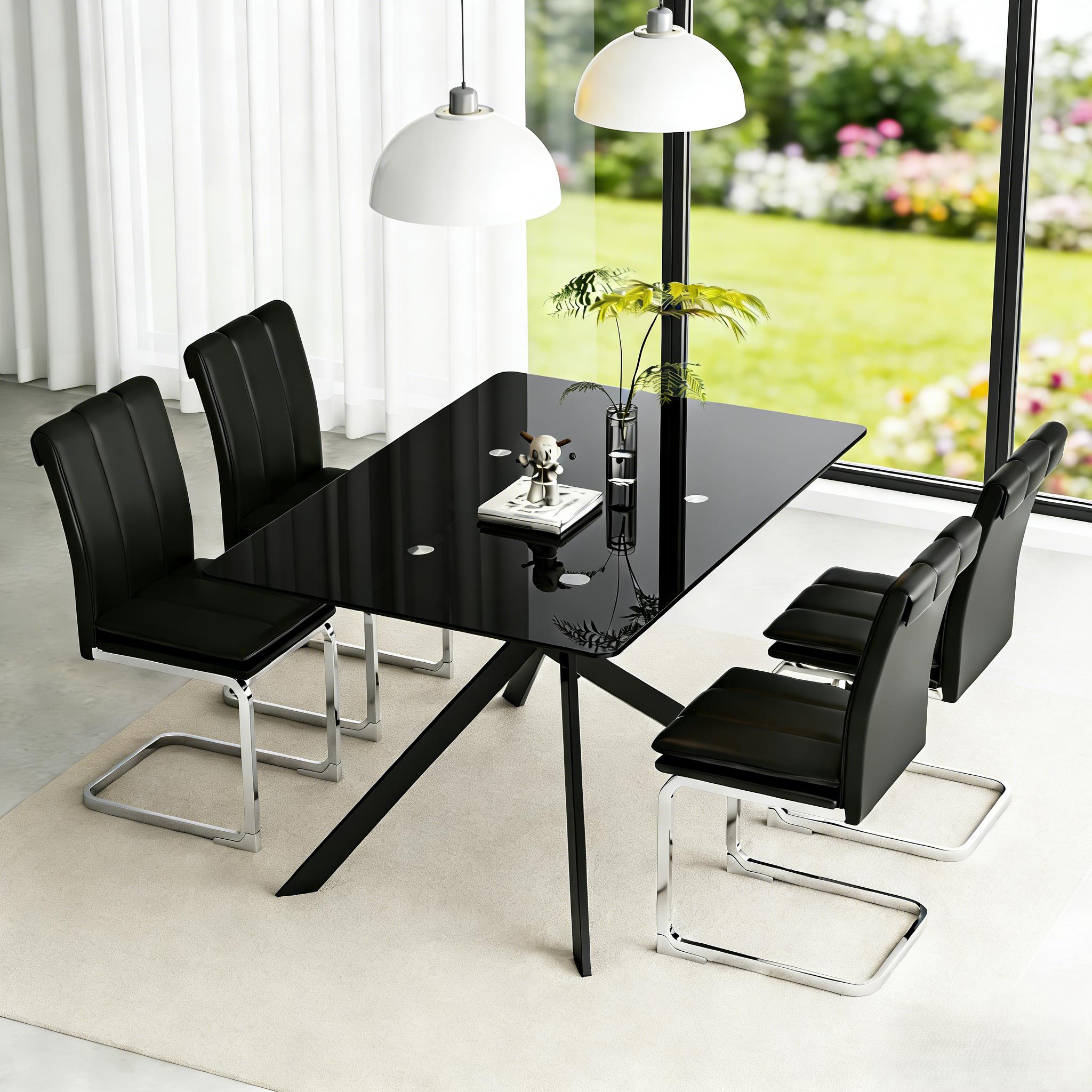 51.18 "Rectangular Glass Dining Table with Clear Tempered Glass, Golden Plated Tubular Metal Legs with Adjustable Leveling Feets, Kitchen Table for Dining Room,Dinner Table（ONLY TABLE）