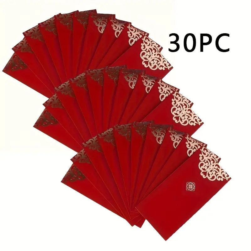 30pcs Red Good Luck Money Envelopes - Office Stationery for Cash Gifting, Gift Wrapping, New Year Occasions