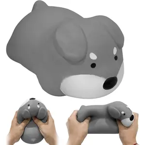 Squishy Dog Squeeze Toys, Big Cute Dog-Shaped Fidget Toys, Stress & Anxiety Relief Sensory Toys for Kids and Adults, Calming Stress Toys for Autism ADHD, Party Favors Birthday Gift (Gray)