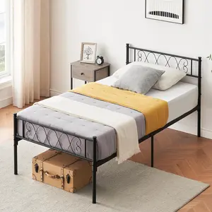 Black twin XL bed frame with headboard and footboard for girls and boys metal platform bed frame with iron art sweet heart no box spring needed under bed storage easy assembly