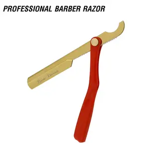 Exotic Elements Professional Barber Men's Straight Edge Razor Shaving Grooming Folding Razor with Red Handle & Stainless Steel Blade