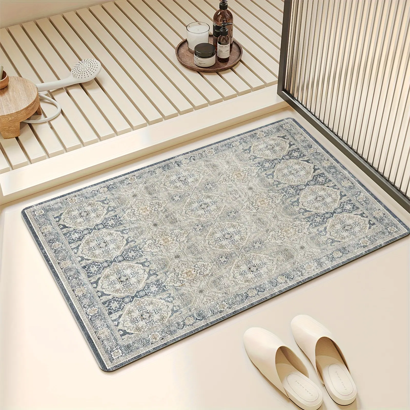 Mecko Traditional Rubber Bath Mat - Absorbent, Non-Slip, Quick-Dry Multi-Use Rug for Sink Side, Bathroom, Outdoor Areas, Shower, Bathtub