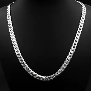 Men's White Silver Plated Flat Chain Necklace, Stylish and Durable Accessories