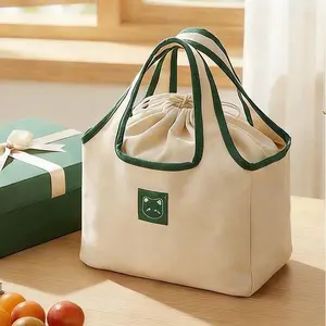 Japanese Thick Canvas Drawstring Lunch Bag Large Capacity Bento Portable Tote for Students Office