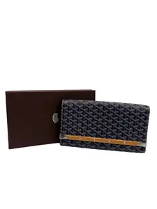 Pre-owned Goyard Coated Canvas Clutches & Wristlets GOYARDINE MONTE CARLO BOIS CLUTCH BLUE