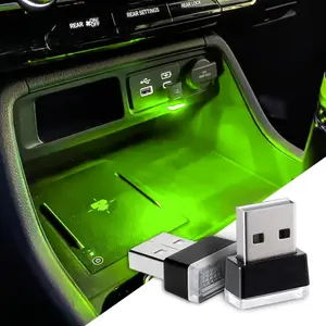 2PCS USB LED Car Interior Atmosphere Lamp, Car Night Lights, Mini USB LED Decoration Light Ambient Interior Light, Car Accessories Plug-in Interface Ambient Lighting Kit for Most Cars (Green)