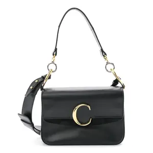 Pre-owned Chloé Leather Shoulder Bags Calfskin Small C Double Carry Black