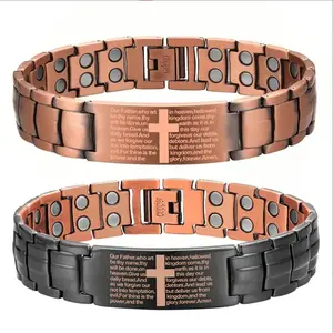 Men's Adjustable Pure Copper with Powerful Magnets, Cross Pattern Design, Magnetic Tool Included, Durable Casual Jewelry, Fashion Cross Bangle, Religious Jewelry Gift