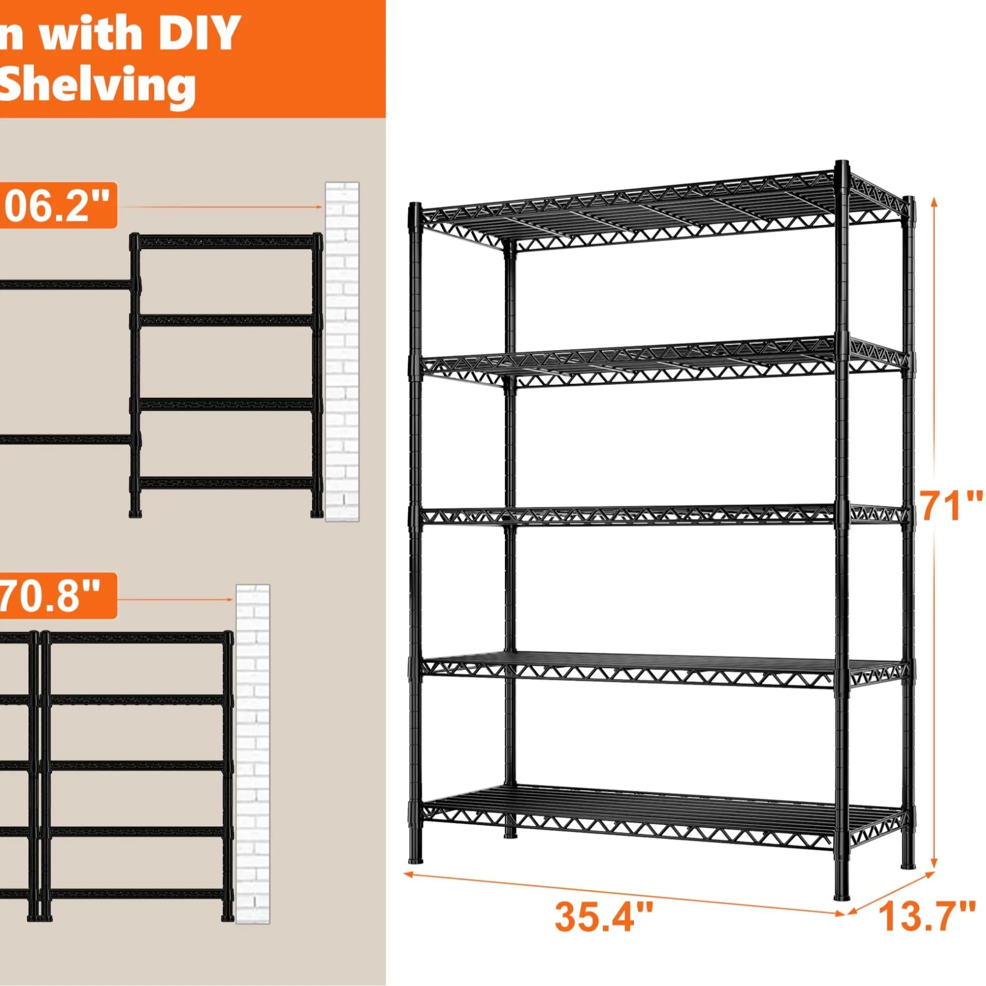(Hot) 5 Tier&1100LBS-36"W*14"D*72"H