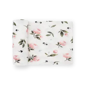 Stretch Knit Swaddle Blanket - Watercolor Rose
