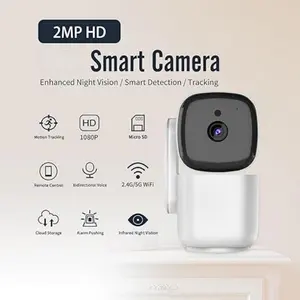 A new type of panoramic image full-tilt monitoring smart camera, 1080p HD camera with infrared function, suitable for motion detection for baby and pet monitoring, cloud storage and SD card storage, 2.4g Wi-Fi, two-way audio. (White) Safety Local