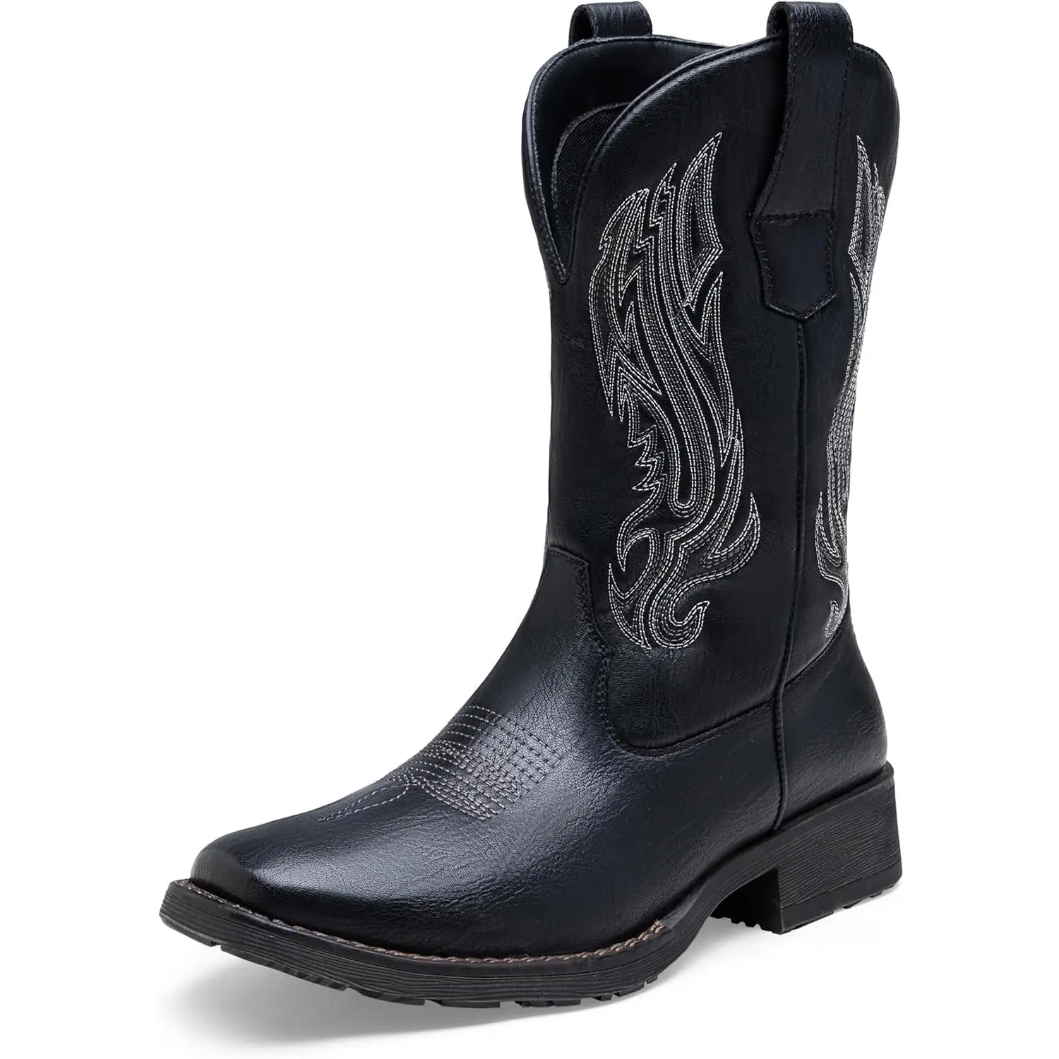 Men's Western Cowboy Boots with Stylish Embroidery, Square Toe Mid-Calf Design with Side Zipper and Memory Foam for Casual Party Wear, Shoe, Classic, Footwear, Male, Hiking
