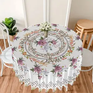Custom Watercolor Peony Wreath Round Tablecloth Set | Waterproof Stain‑Repellent for Holiday Gatherings, Backyard BBQ & Rustic Wedding Decor | Personalization Available