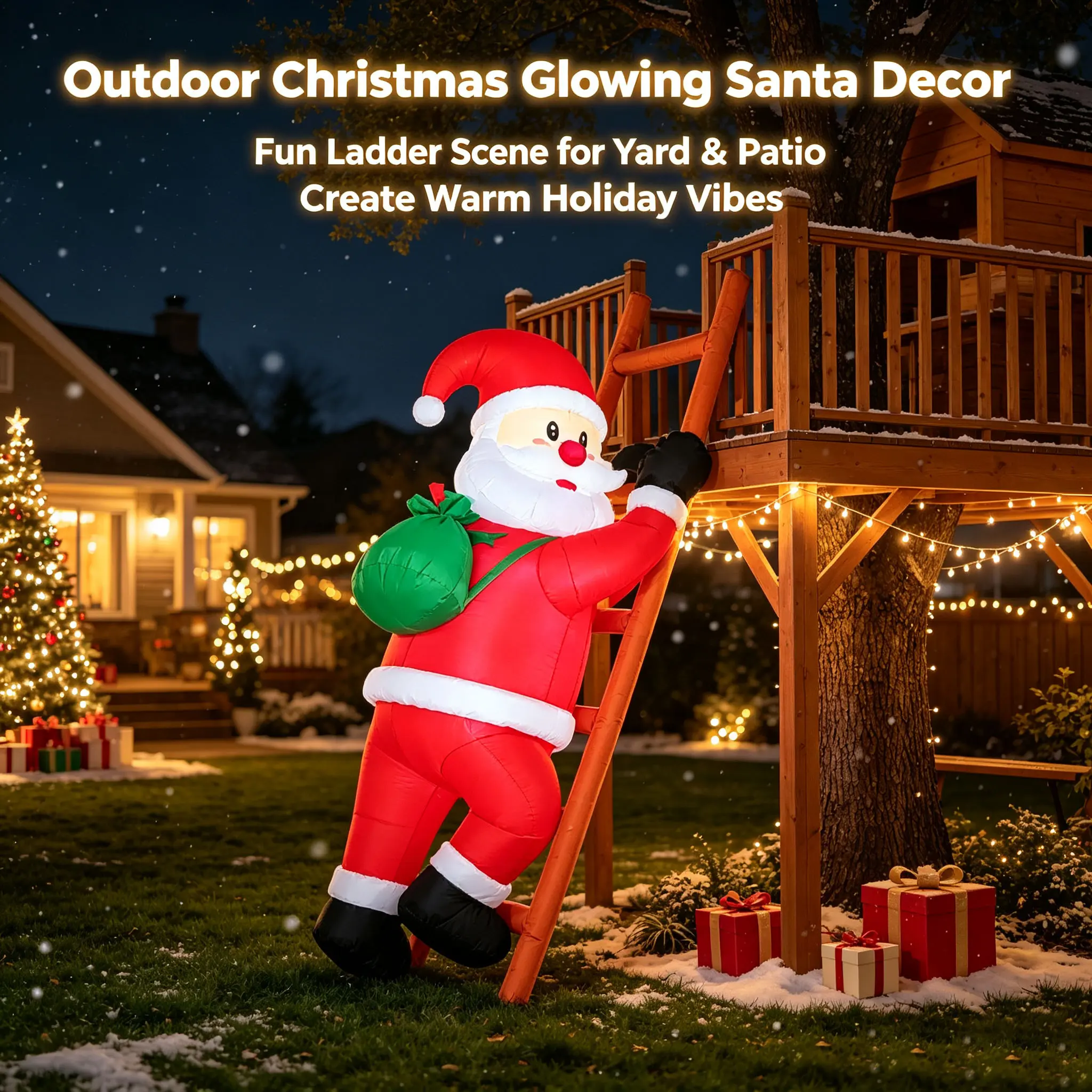 Christmas Inflatable Climbing Santa Claus With Ladder, Built‑in LED Lights Blow‑up Santa Decoration for Outdoor Yard Garden Patio Xmas Holiday Party Decor