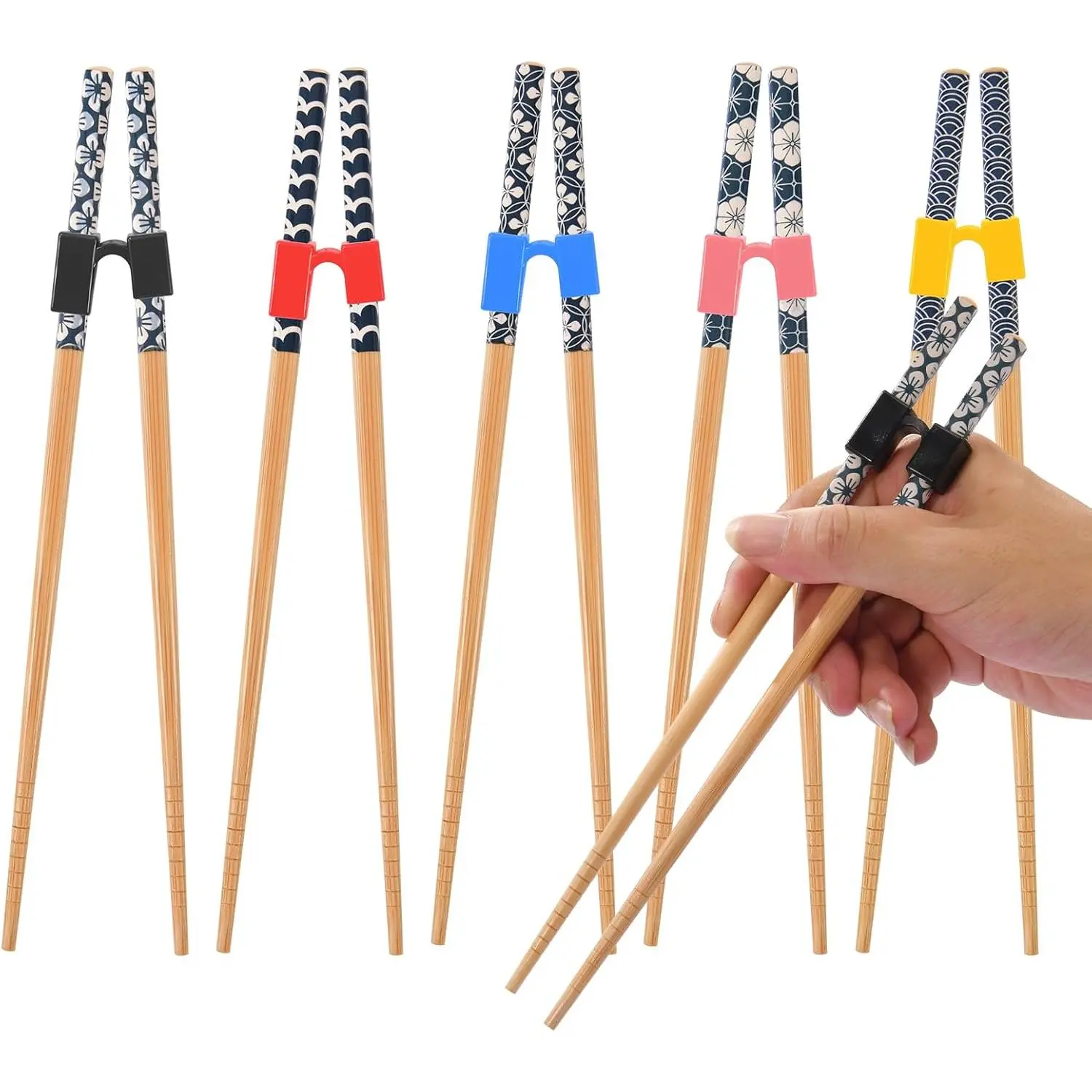 5 Pairs  Learning Chopsticks,  And Adults  Chopsticks Set , With Assistant Trainer, Suitable For Beginners, Easy To Hold,Dishwasher Washable (8.86 Inches)