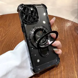 For iPhone 17 16 15 14 13 12 11 Pro Max Plus Case with Magnetic Stand and Four-Corner Airbag Shockproof Protection