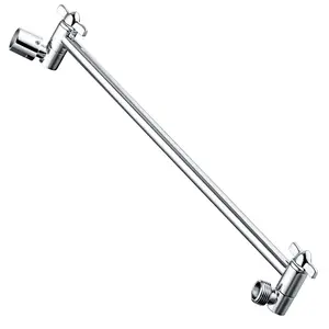 BRIGHT SHOWERS 15 Inch Long Shower Head Extension Arm, Solid Brass Shower Arm Extender with Locking Screw for Showerhead, Height & Angle Adjustable