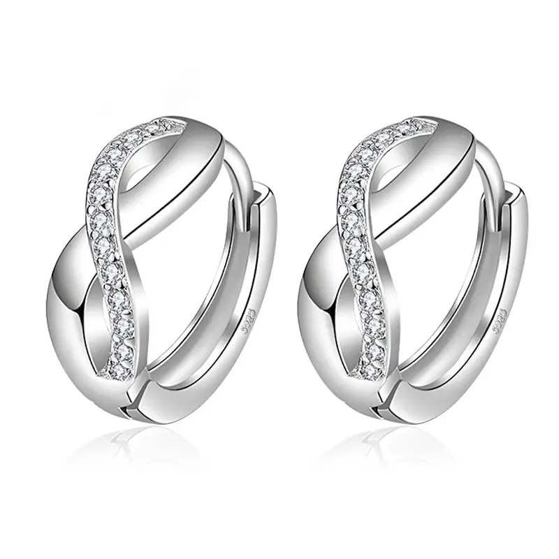 AELNEN 925 Silver Female Earring 8 Shaped Zirconia Infinity Eternal Endless Small Earrings for Women Her Gift