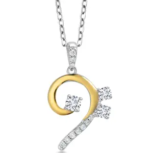 White Lab Grown Diamond Bass Clef Music Note Pendant Necklace For Women By Keren Hanan | 925 Sterling Silver and 10K Yellow Gold | 0.31 Cttw | With 18 Inch Chain