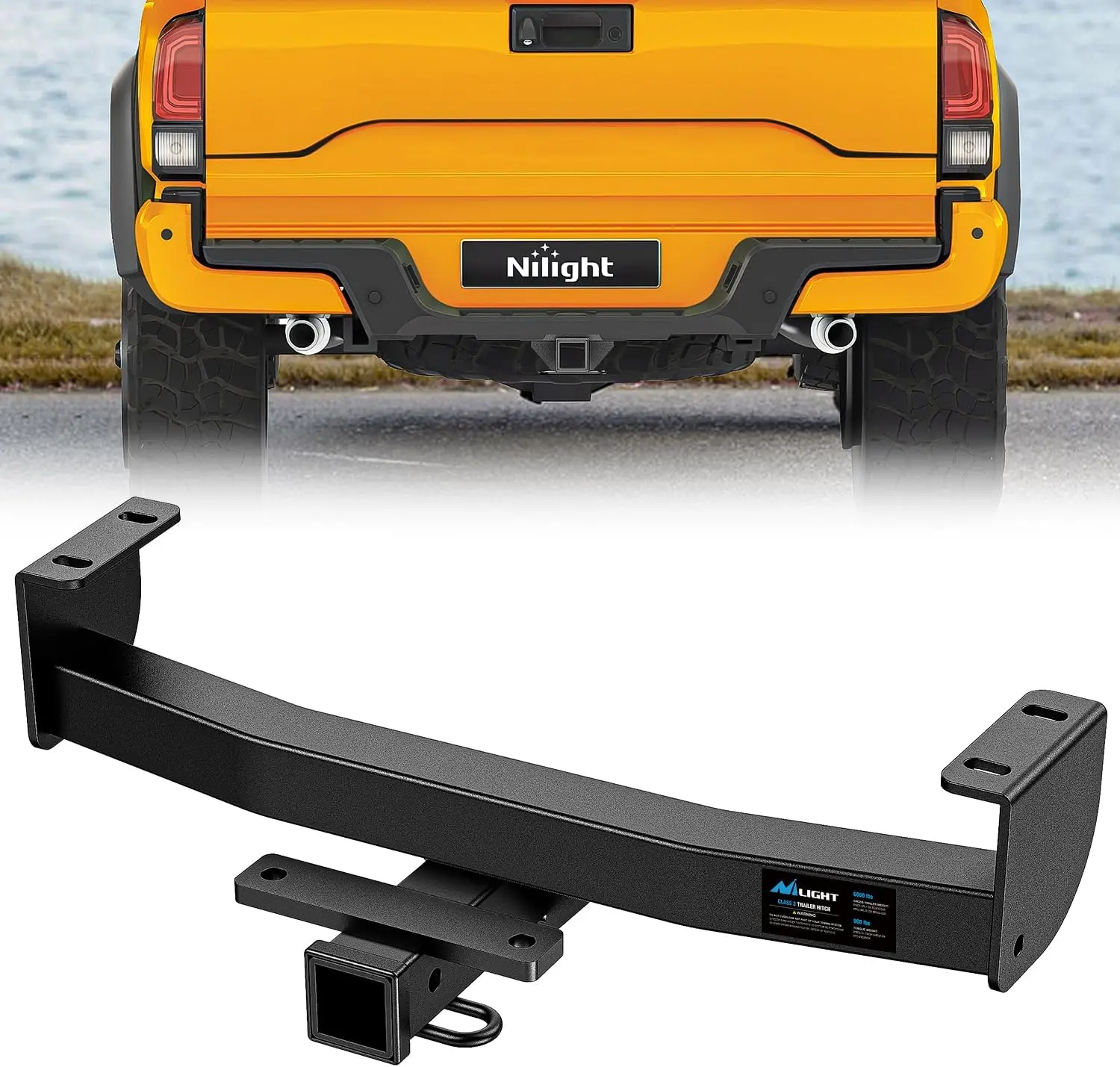 Nilight Class 3 Trailer Hitch - 2-Inch Receiver, Factory Fit, Laser Welding, Black Powder Coating, Rust-Resistant, High Towing Capacity, Compatible with 2016-2023 Toyota Tacoma Car Exterior Accessory for Bike Rack Mounting