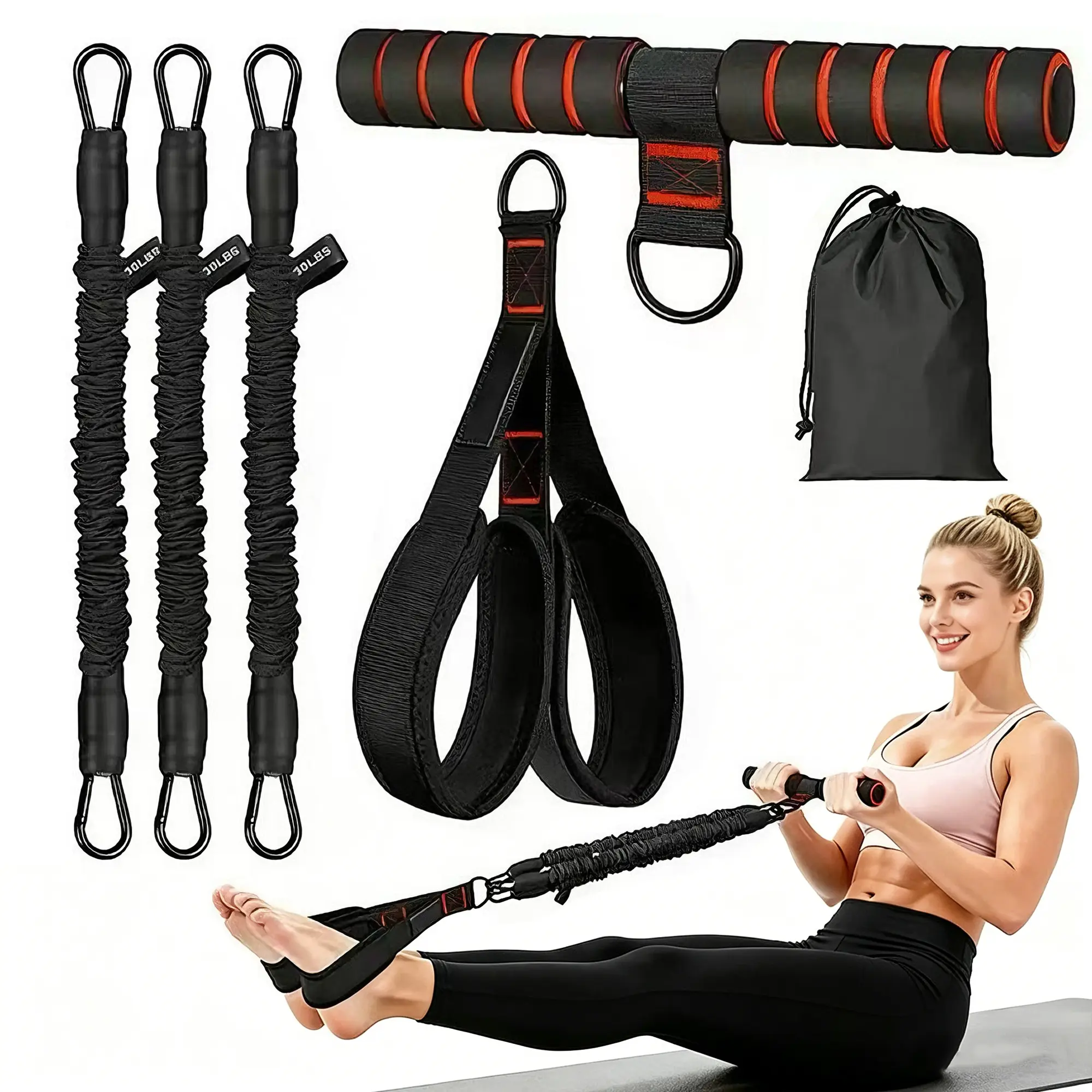 2026 Upgrade 3-Tube Adjustable Resistance Latex Tubes with Anti-Slip Handles, Dual-Layer Safe Elastic Rope, Portable Stretching Gear for Office Pull Exercises, Home Core Strength Training (Beginners to Advanced, Full-Body Use)