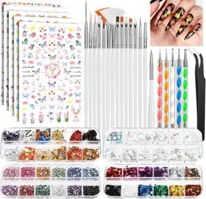 FANDAMEI Nail Tools, Nail Art Brushes Set, Nail Art Dotting Tools, Nail Stickers, Butterfly Nail Art Sequins, Nail Foils, Nail Art Flakes Iridescent, Nail Art Kits, Rhinestones For Nails Design