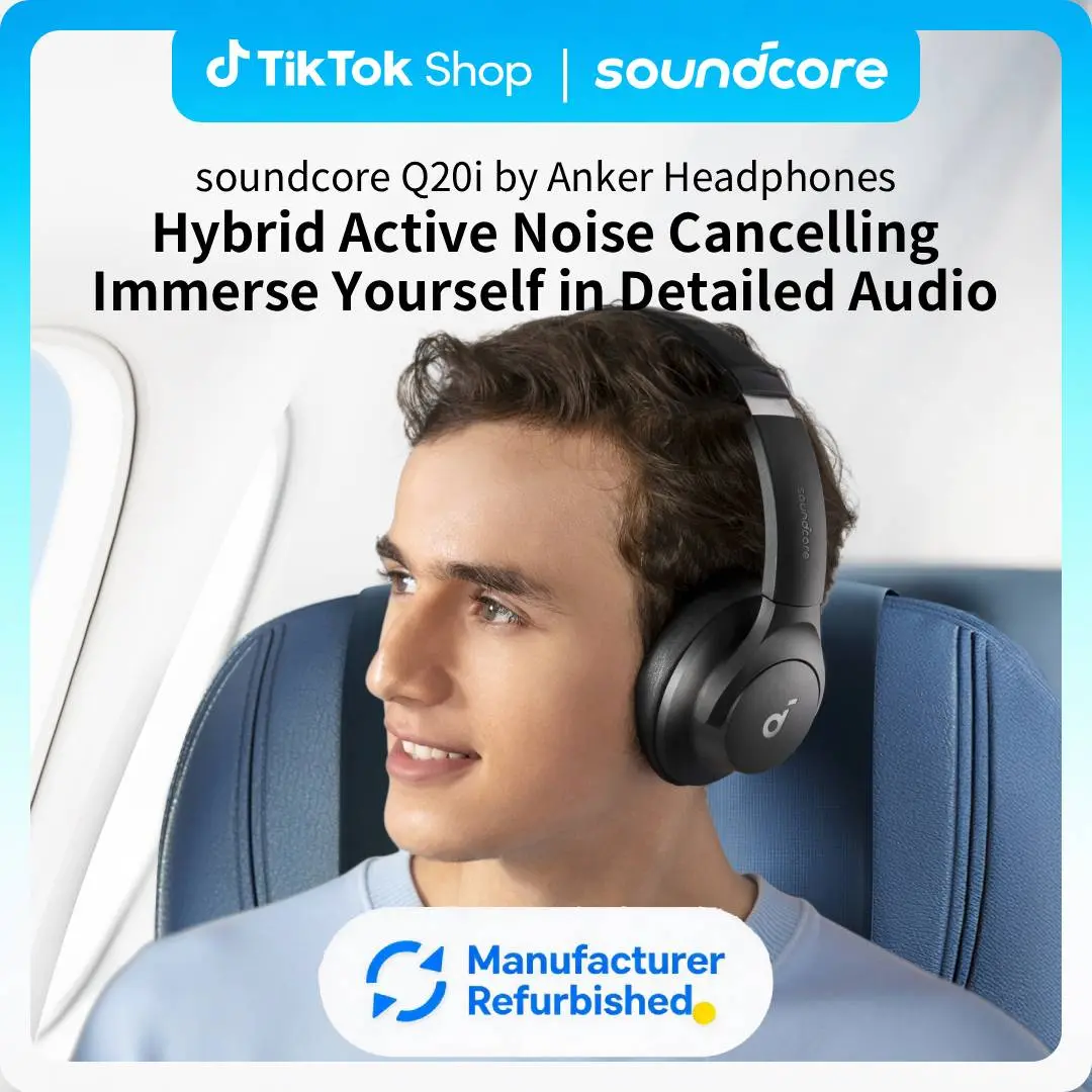 [Refurbished]soundcore by Anker Q20i Hybrid Active Noise Cancelling Headphones, Wireless Over-Ear Bluetooth, 40H Long ANC Playtime, Hi-Res Audio, Big Bass, Customize via an App, Transparency Mode