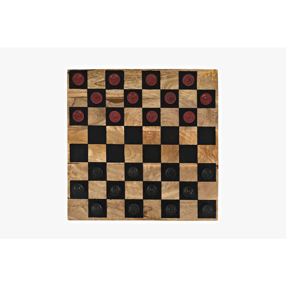 Solid Wood Compact C-Chess Table with Checkerboard Top - Natural Grain, Handcrafted by Skilled Artisans, Decorative Indoor Furniture Side Accent for Casual Games
