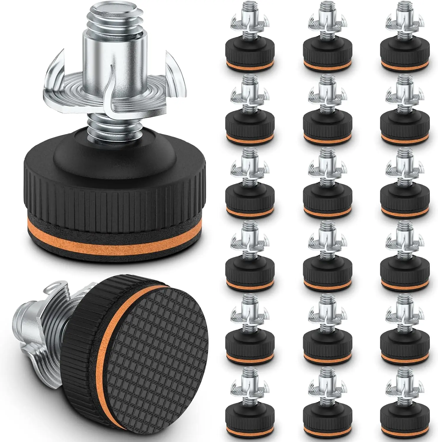 20 Pcs Adjustable Furniture Feet Levelers with 3M Adhesive Rubber Pads, 1/4" Thread Screw-In Levelers for Marble, Hardwood, Ceramic Floors, Floor Protection for Table Chair Sofa Cabinet Workbench Desk