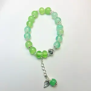 Bracelets & Bangles:  Green Apple Glow Beaded Bracelet – Stretchable with Dangling Charm