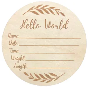 Wooden Baby Announcement Sign – 6-Inch “Hello World” Newborn Name Sign for Hospital Birth Announcements, Decor Gift