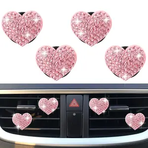 Heart-Shaped Car Vent Clips with Rhinestones, Glittering Vent Clip Car Decorations, High-End Shiny Vent Clip Car Accessories, Car Interior Accessory