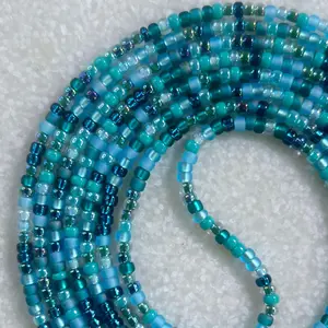 SERENITY - Tie On Waist Beads - 45 to 60 inches Waistbeads - Teal Green Waistbeads - Beachy Waistbeads - Belly Beads - Body Beads - African Waistbeads Made By Venus