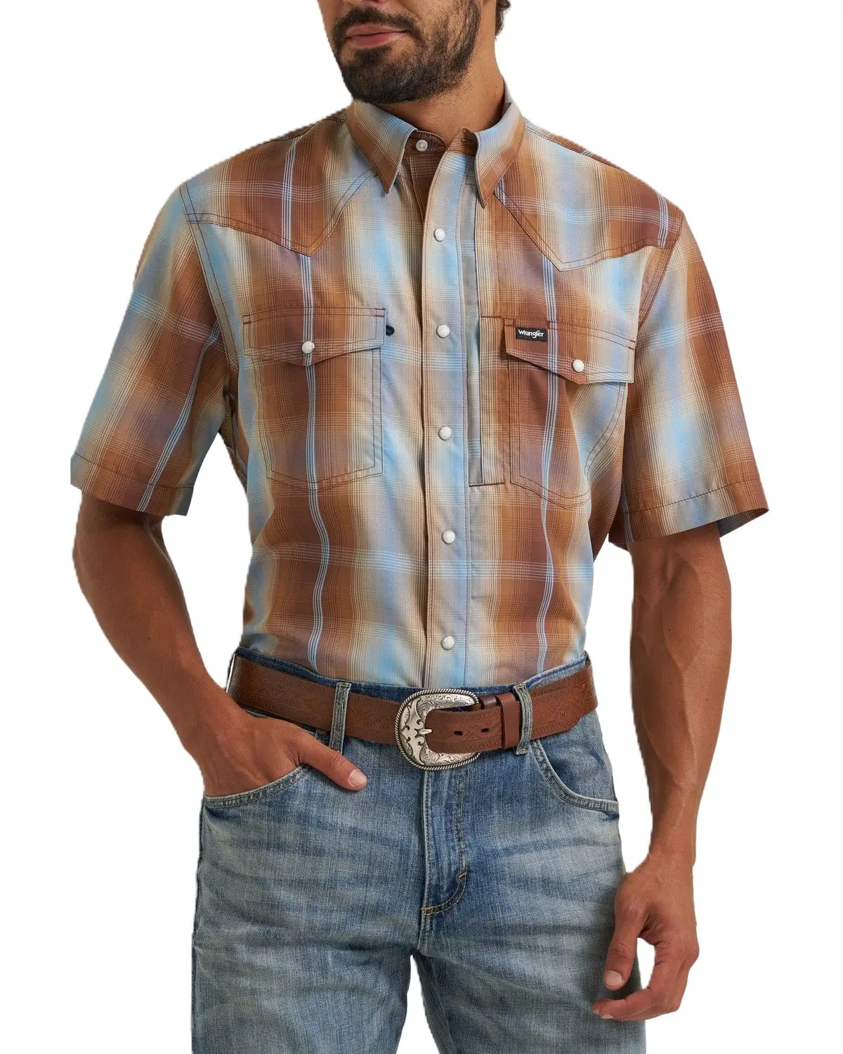 Wrangler Men's Atg Men'S Plaid Print Short Sleeve Snap Performance - 112382382